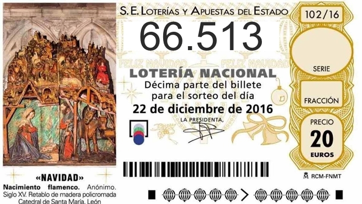 El número 66.513 el Gordo de la Lotería de Navidad 2016