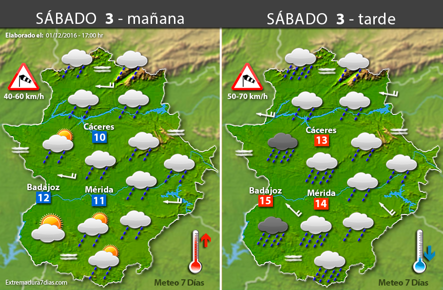 Previsión meteorológica en Extremadura. Días 2, 3 y 4 de diciembre