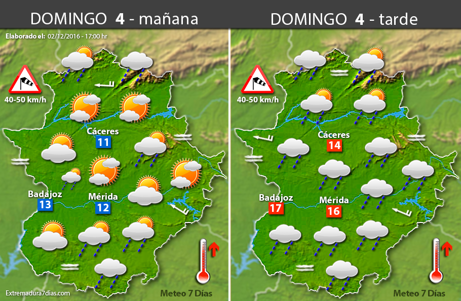 Previsión meteorológica en Extremadura. Días 3, 4 y 5 de diciembre
