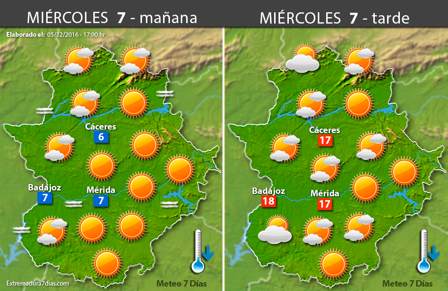 Previsión meteorológica en Extremadura. Días 6, 7 y 8 de diciembre