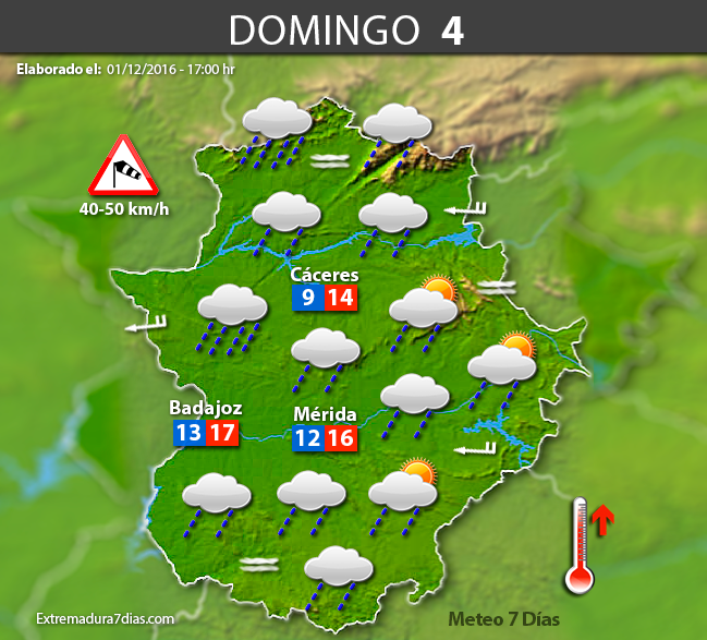 Previsión meteorológica en Extremadura. Días 2, 3 y 4 de diciembre