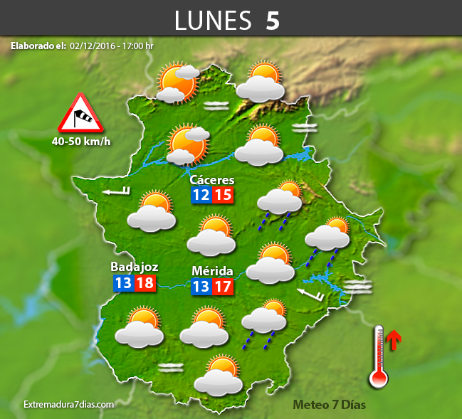 Previsión meteorológica en Extremadura. Días 3, 4 y 5 de diciembre