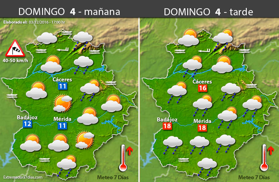 Previsión meteorológica en Extremadura. Días 4, 5 y 6 de diciembre