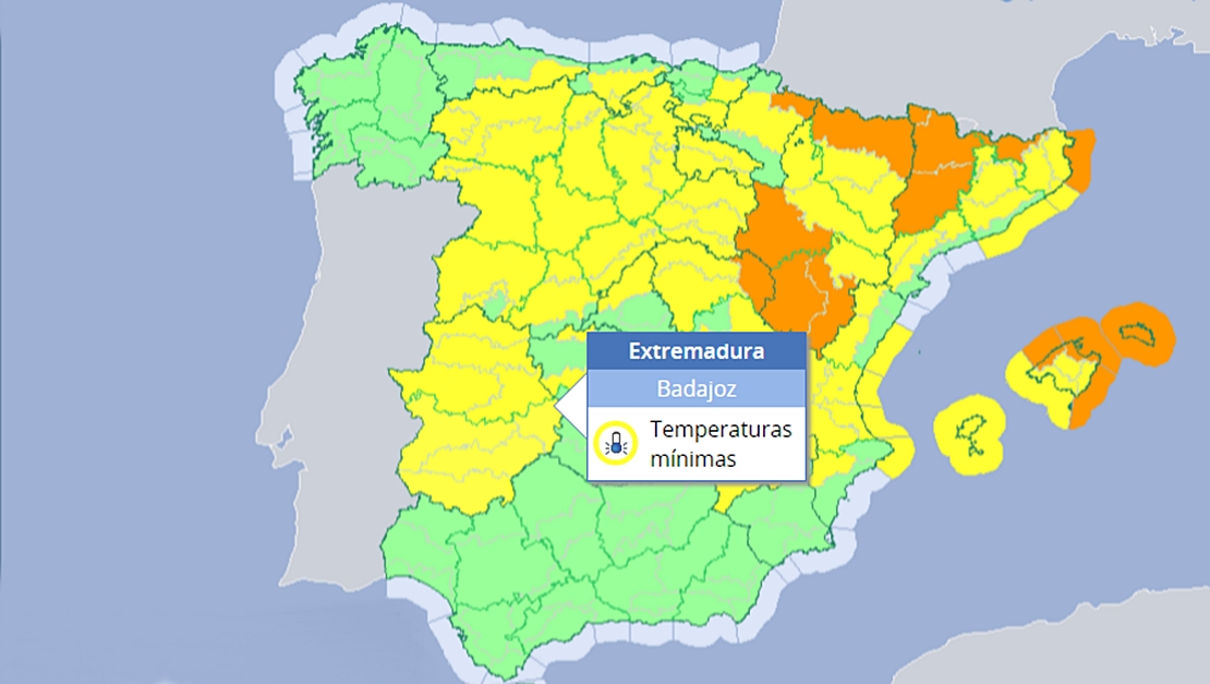 Activada la alerta amarilla por bajas temperaturas en toda Extremadura