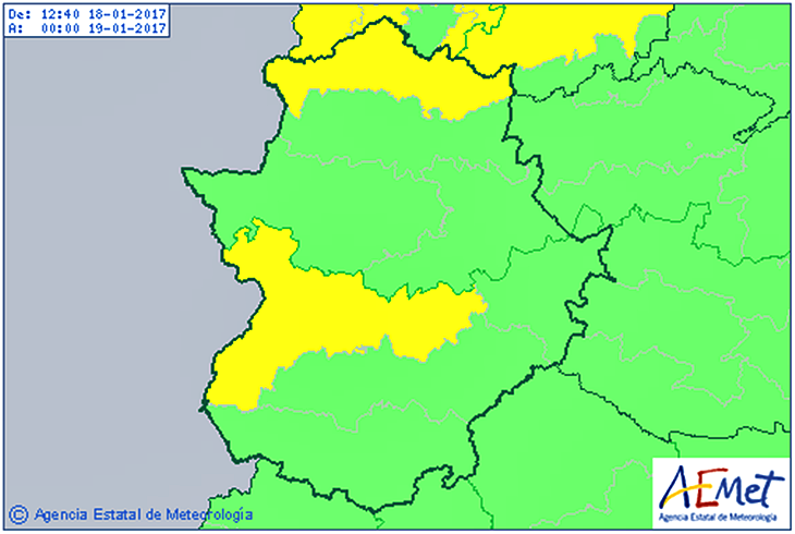La alerta por frío se mantiene en el norte y en las Vegas del Guadiana