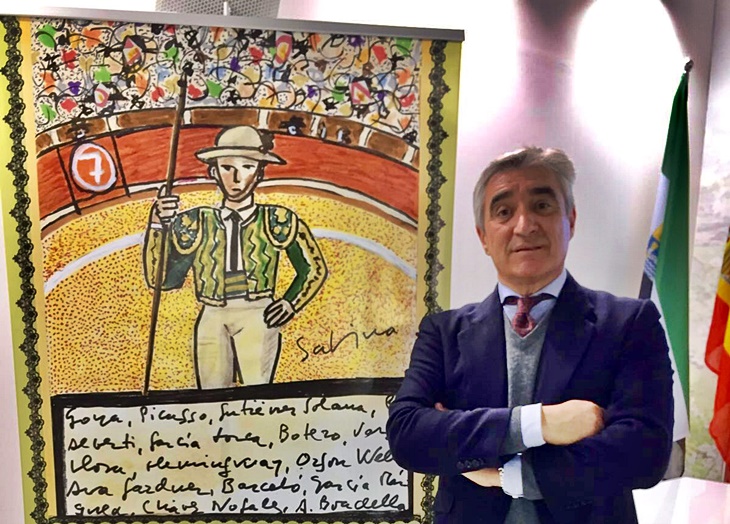 Joaquín Sabina dibuja el cartel de la Feria Taurina de Olivenza