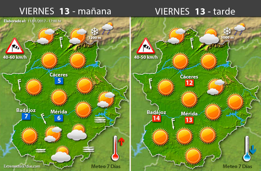 Previsión meteorológica en Extremadura. Días 12, 13 y 14 de enero