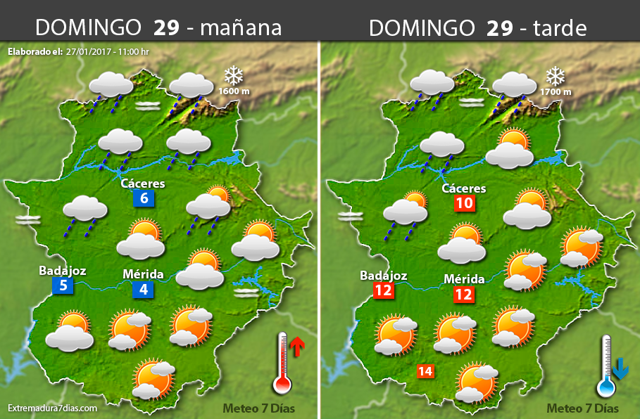 Previsión meteorológica en Extremadura. Días 28, 29 y 30 de enero