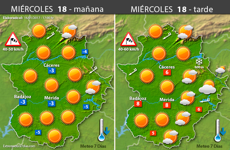 Previsión meteorológica en Extremadura. Días 17, 18 y 19 de enero