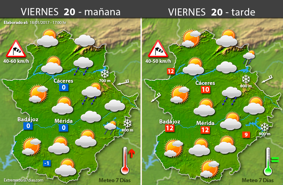 Previsión meteorológica en Extremadura. Días 19, 20 y 21 de enero