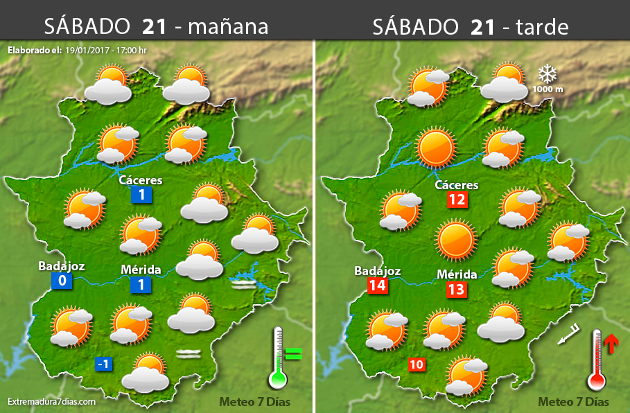 Previsión meteorológica en Extremadura. Días 20, 21 y 22 de enero