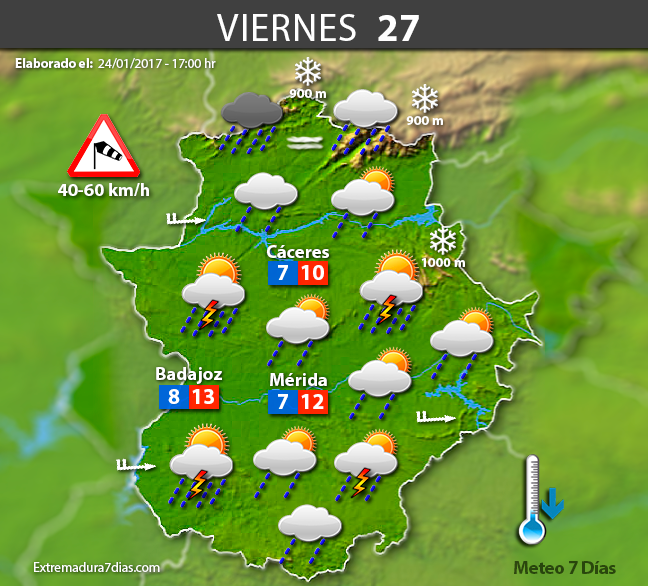 Previsión meteorológica en Extremadura. Días 25, 26 y 27 de enero