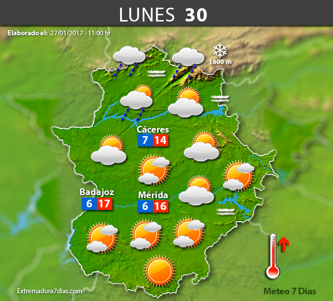 Previsión meteorológica en Extremadura. Días 28, 29 y 30 de enero