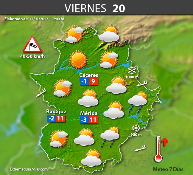 Previsión meteorológica en Extremadura. Días 18, 19 y 20 de enero