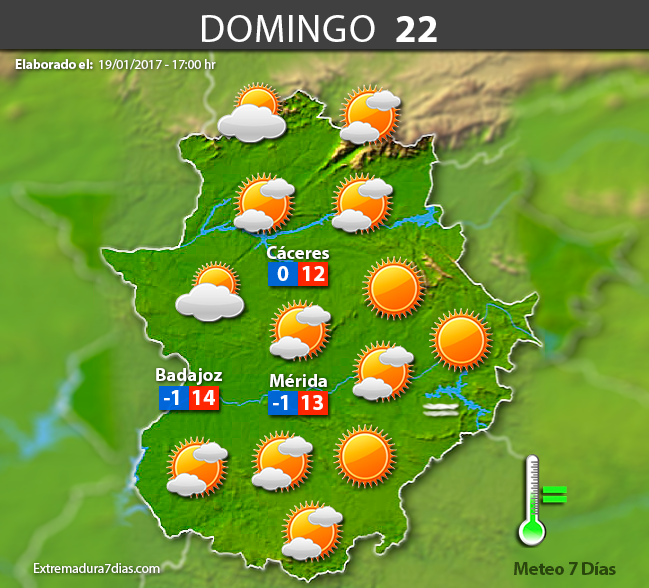 Previsión meteorológica en Extremadura. Días 20, 21 y 22 de enero