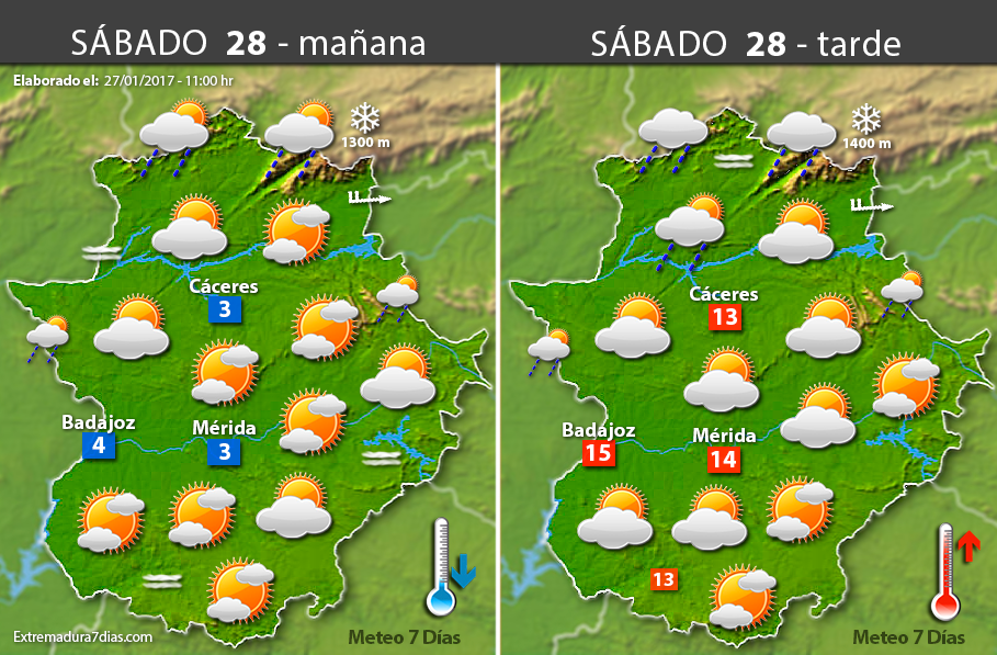 Previsión meteorológica en Extremadura. Días 28, 29 y 30 de enero