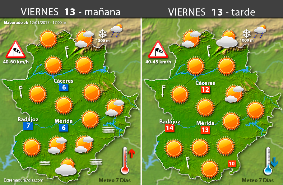 Previsión meteorológica en Extremadura. Días 13, 14 y 15 de enero