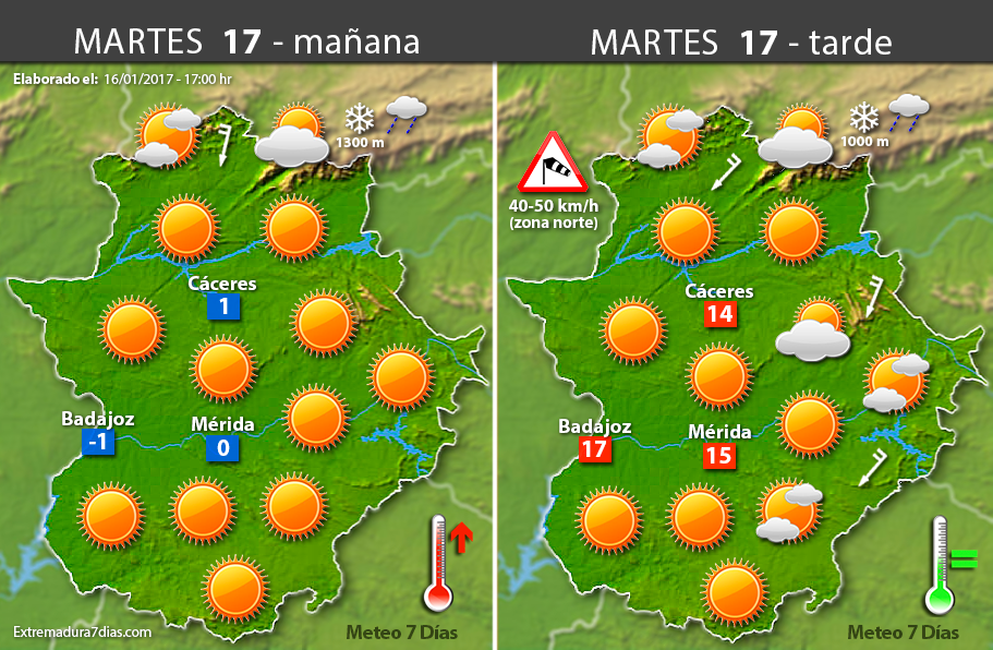 Previsión meteorológica en Extremadura. Días 17, 18 y 19 de enero