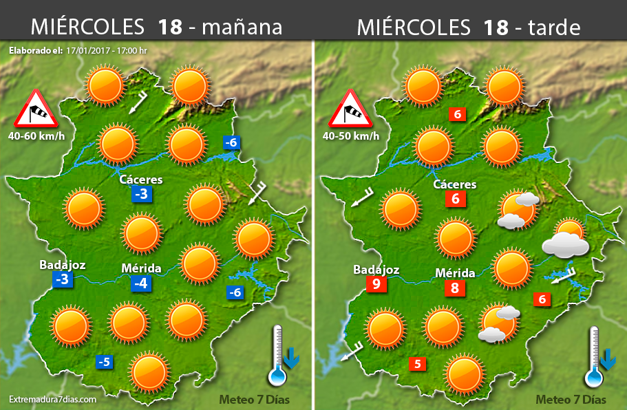 Previsión meteorológica en Extremadura. Días 18, 19 y 20 de enero