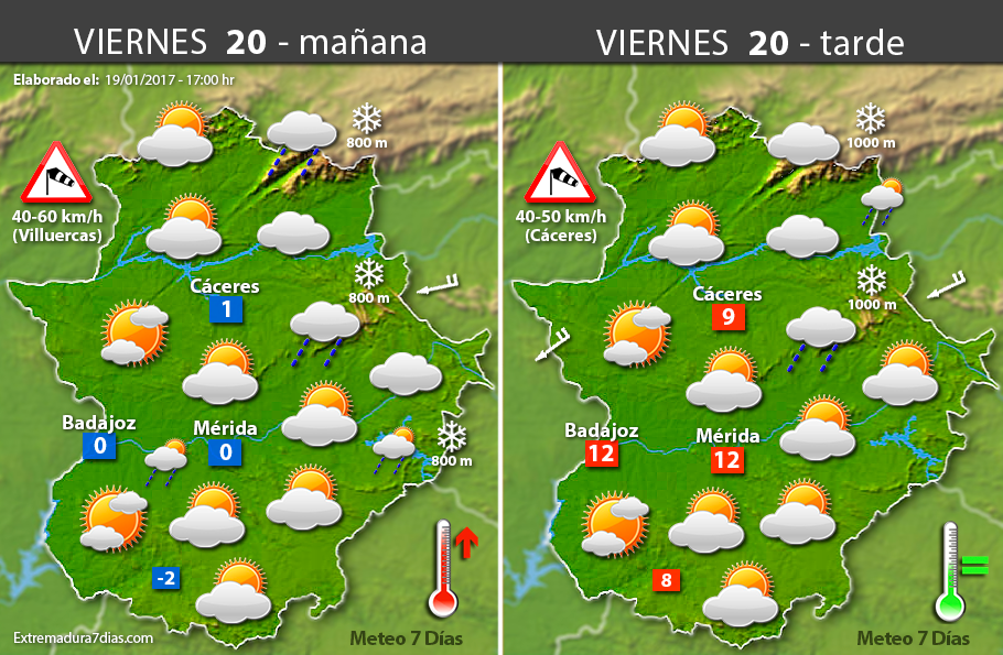 Previsión meteorológica en Extremadura. Días 20, 21 y 22 de enero