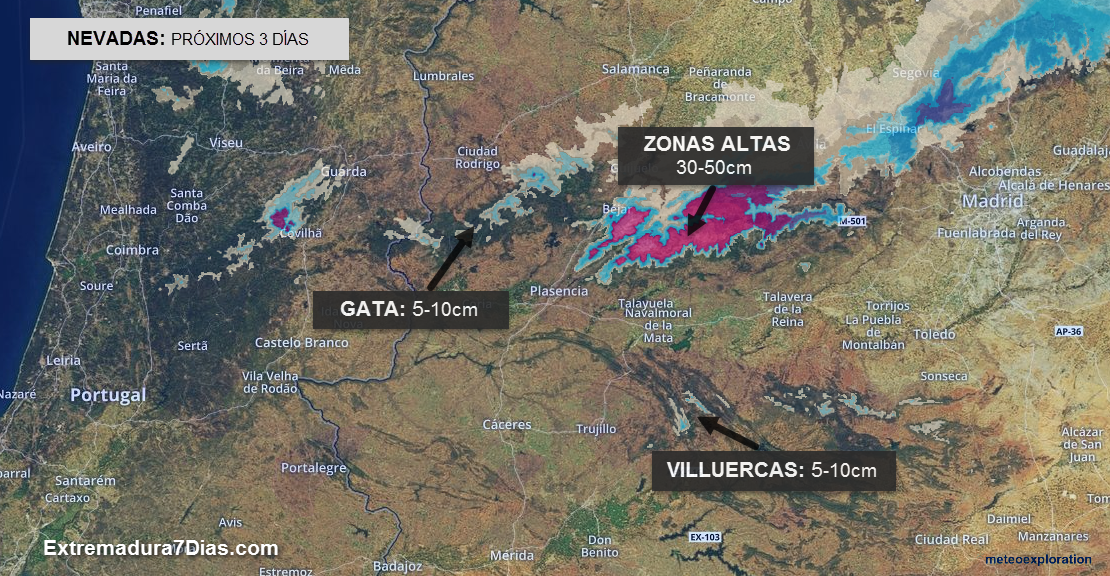 Nevadas abundantes en el norte de Cáceres durante los próximos días