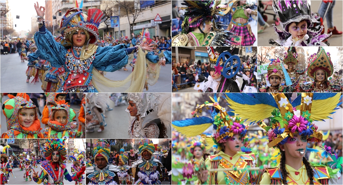 El desfile infantil de comparsas llena de color y ritmo el centro de Badajoz