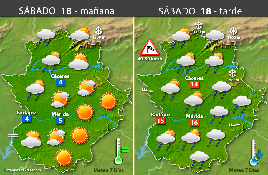 Previsión meteorológica en Extremadura. Días 17, 18 y 19 de febrero