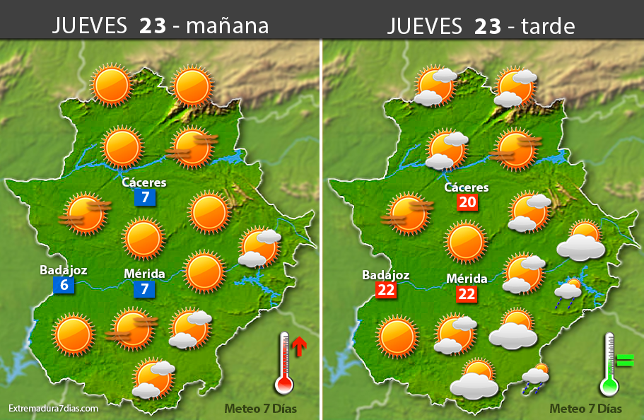 Previsión meteorológica en Extremadura. Días 22, 23 y 24 de febrero