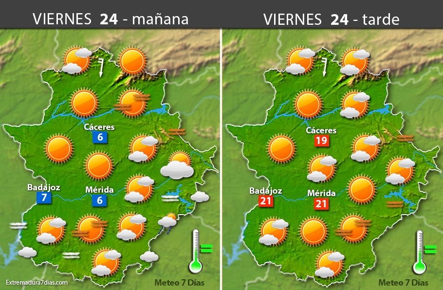 Previsión meteorológica en Extremadura. Días 23, 24 y 25 de febrero