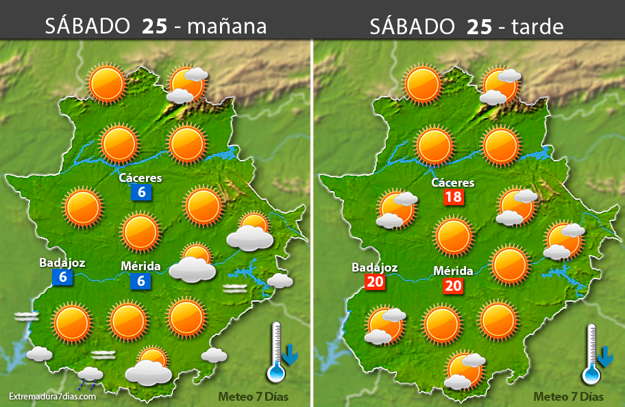 Previsión meteorológica en Extremadura. Días 24, 25 y 26 de febrero