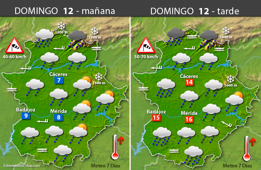 Previsión meteorológica en Extremadura. Días 11, 12 y 13 de febrero
