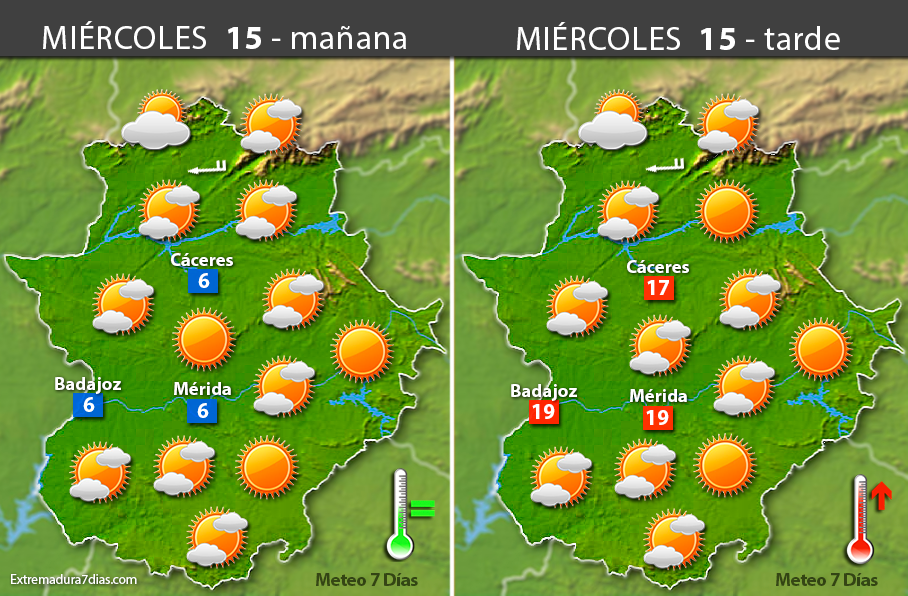 Previsión meteorológica en Extremadura. Días 14, 15 y 16 de febrero
