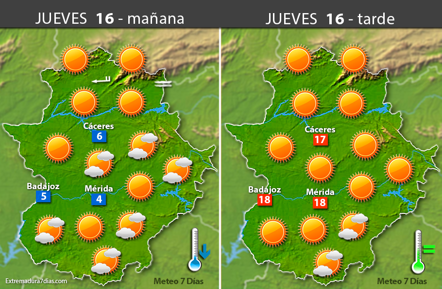 Previsión meteorológica en Extremadura. Días 15, 16 y 17 de febrero