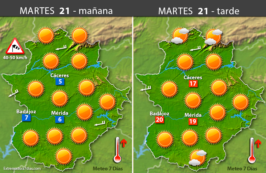 Previsión meteorológica en Extremadura. Días 21, 22 y 23 de febrero
