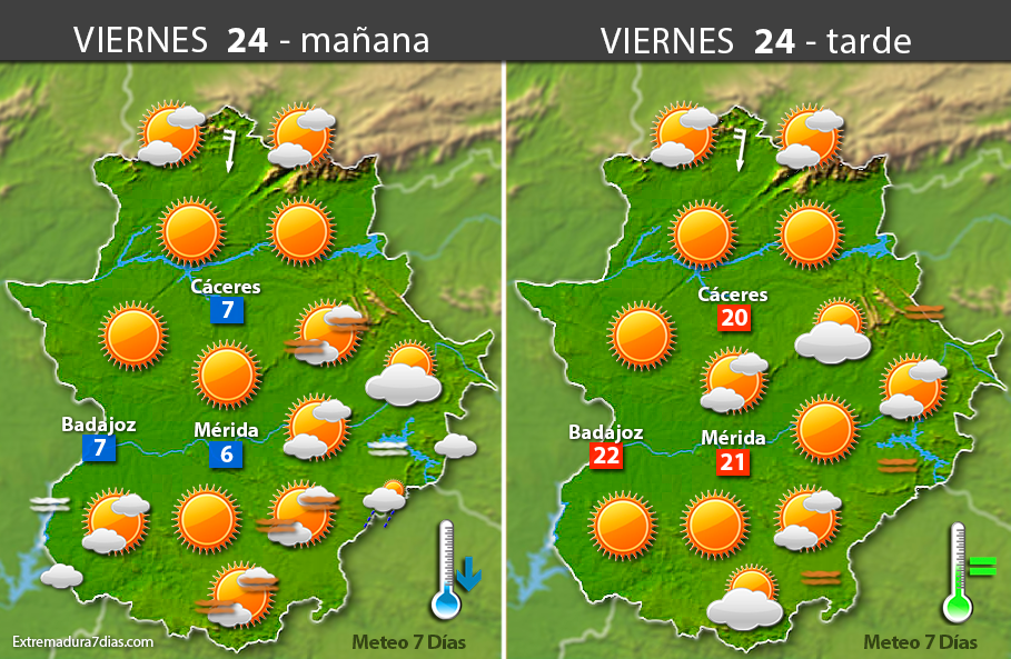 Previsión meteorológica en Extremadura. Días 24, 25 y 26 de febrero