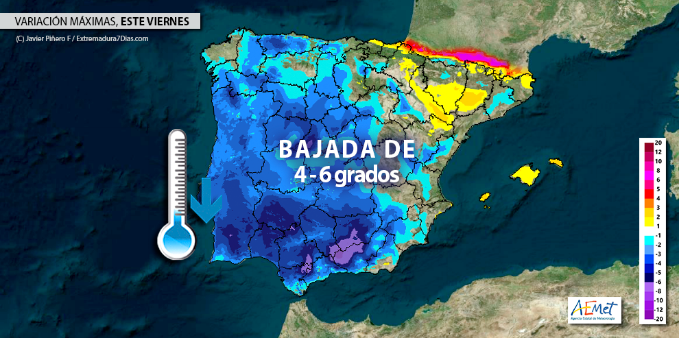 Notable caída de temperaturas y posibles nevadas este viernes en Extremadura