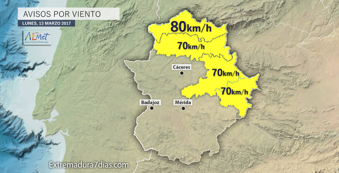Viento muy fuerte en Extremadura este lunes, ¿hasta cuándo?
