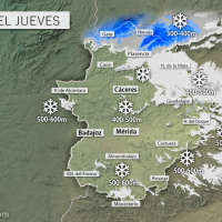 Se mantiene la previsión de nevadas en cotas bajas este jueves en Extremadura