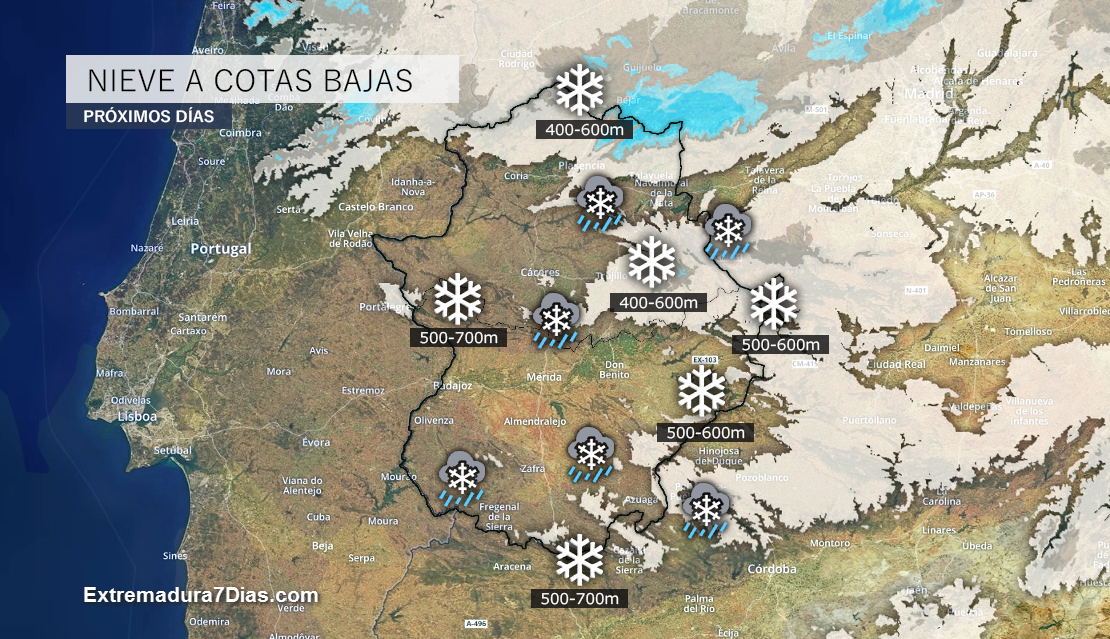 Posibles nevadas a cotas bajas en Extremadura este jueves ¿dónde?