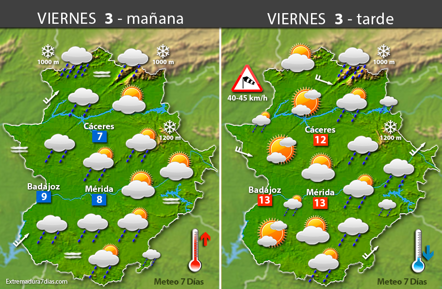 Previsión meteorológica en Extremadura. Días 2, 3 y 4 de marzo