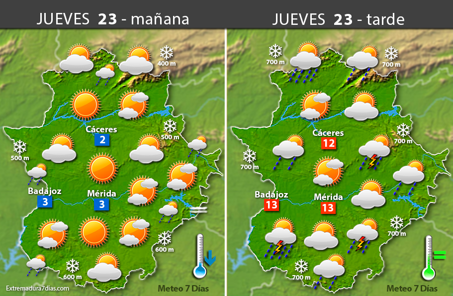 Previsión meteorológica en Extremadura. Días 22, 23 y 24 de marzo
