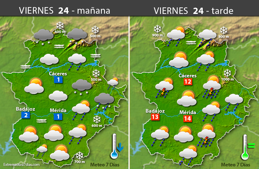 Previsión meteorológica en Extremadura. Días 23, 24 y 25 de marzo