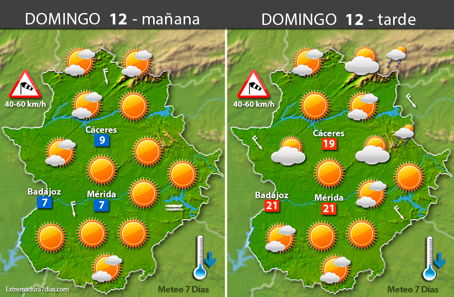 Previsión meteorológica en Extremadura. Días 11, 12 y 13 de marzo