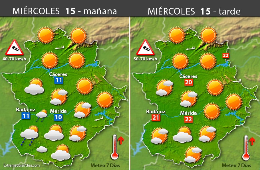 Previsión meteorológica en Extremadura. Días 14, 15 y 16 de marzo