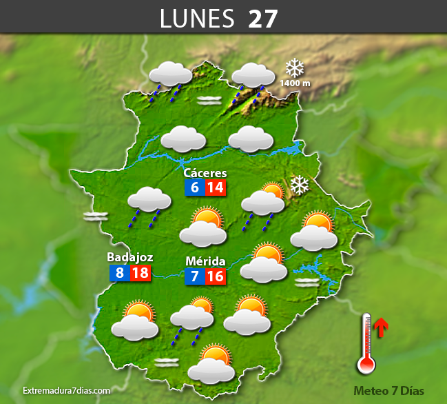 Previsión meteorológica en Extremadura. Días 25, 26 y 27 de marzo