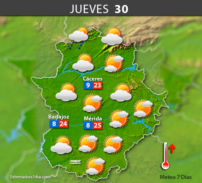 Previsión meteorológica en Extremadura. Días 28, 29 y 30 de marzo