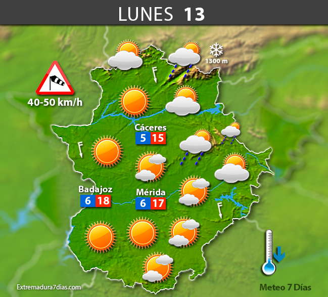 Previsión meteorológica en Extremadura. Días 11, 12 y 13 de marzo