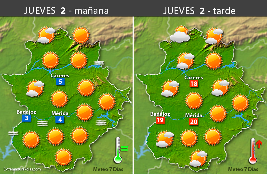 Previsión meteorológica en Extremadura. Días 2, 3 y 4 de marzo
