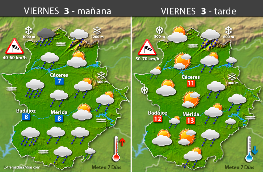 Previsión meteorológica en Extremadura. Días 3, 4 y 5 de marzo