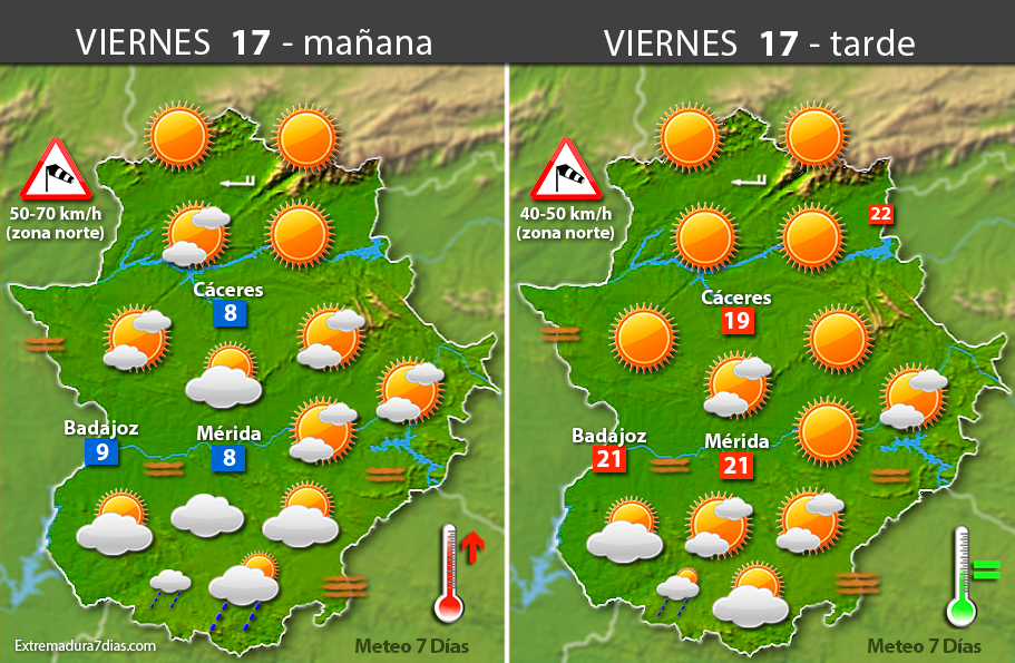Previsión meteorológica en Extremadura. Días 17, 18 y 19 de marzo